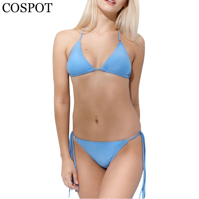 COSPOT Solid Sexy Bikini Set 2019 Swimwear Women Brazilian Bikini Thong Bottom Halter Push up Swimsuit Beachwear Bathing Suit COSPOT Solid Sexy Bikini Set 2019 Swimwear Women Brazilian Bikini Thong Bottom Halter Push up Swimsuit Beachwear Bathing Suit
