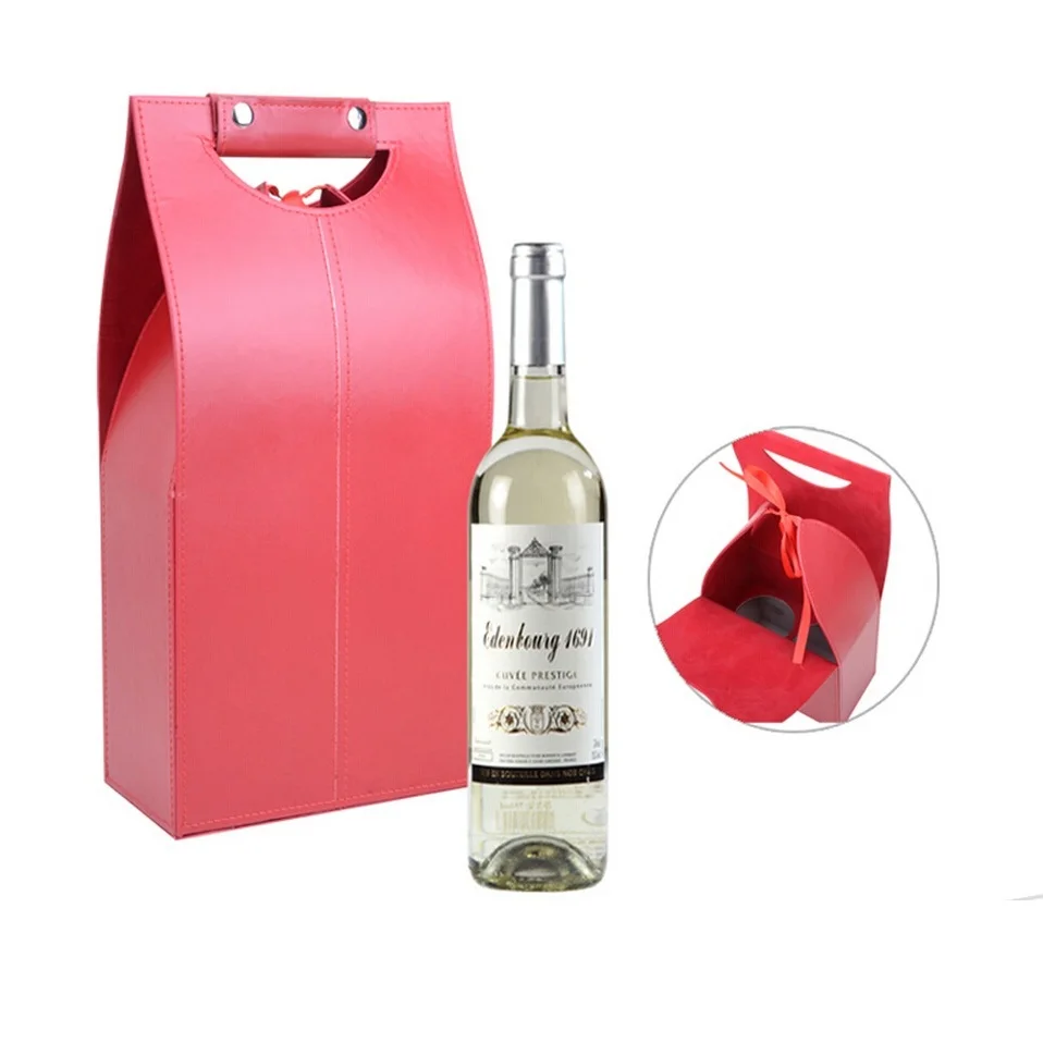 Две бутылки Стандартный вина сумка с ручкой, винный ПУ Подарочная коробка, черный или красное вино Кожа box(00032