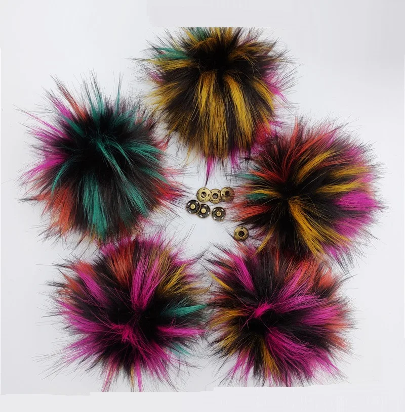 

5pc/lot Wholesale 15cm Nature Fluffy Pom poms For Knitted Hats Beanies Artificial Polyester Rainbow Multi color Hairyball