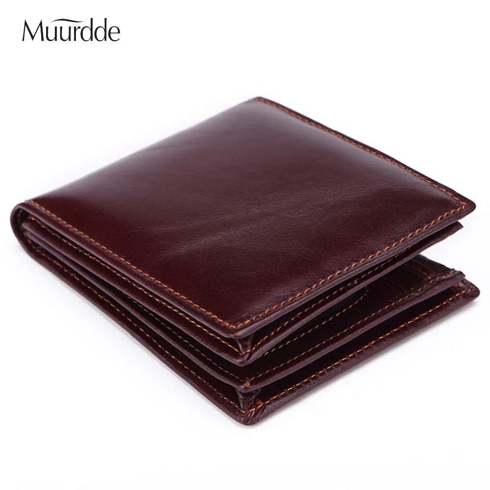 

Muurdde 2019 New Oil Wax Genuine Leather Men Wallet Vintage Coin Purse Luxury Brand Bifold PORTFOLIO Small Mini Male Coin Purse