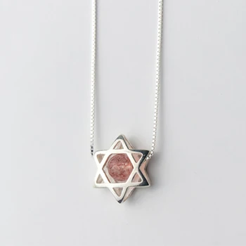 

XIYANIKE Natural Strawberry Crystal Necklace Hollow Hexagonal Star Cute Sweet Shape Clavicle Chain Engagement Jewelry For Women