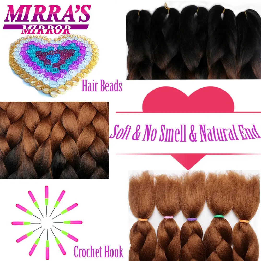 Mirra’s Mirror Soft Jumbo Braids Synthetic Crochet Hair Braids Ombre Braiding Hair 24 Inches 100g/pack Two Tone