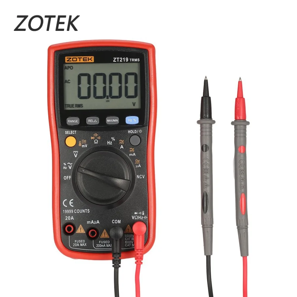 

ZOTEK ZT219 19999 Counts True-RMS Auto Range Digital Multimeter AC/DC Voltage Current Voltmeter Capacitance Ohm Diode Meter