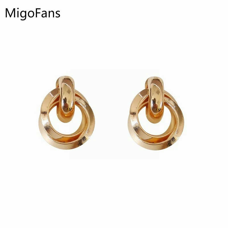 

European Style Double Small Round Curve Gold-color Fashion Stud Earrings for Women Punk Simple Geometric Earrings