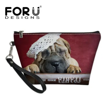 

FORUDESIGNS Ladies Bag Luxury Leather PU Organizer Cosmetic Case Female 3D Cute SharPei Dog Printing Makeup Bags for Women Girls