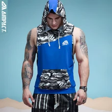 Aimpact Для мужчин камуфляж Лоскутная майка без рукавов с капюшоном Crossfit Бодибилдинг хлопок Фитнес облегающая футболка мужской 2AM1010