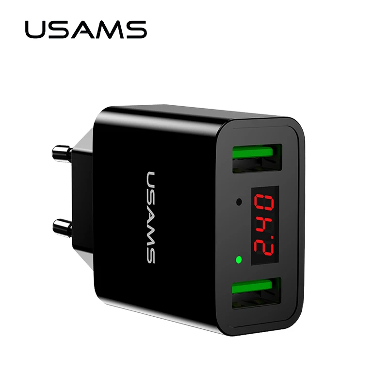 

USAMS LED Display Dual USB Phone Charger EU/US Plug The Max 2.2A Smart Fast Charging Mobile Wall Charger for iPhone iPad Samsung