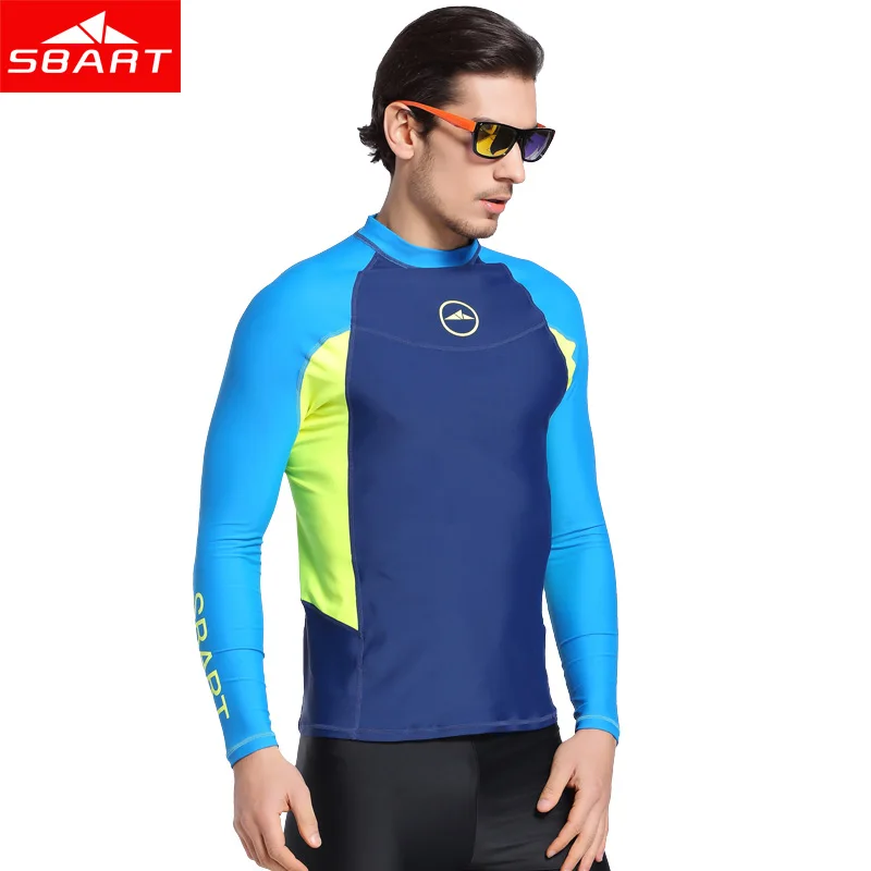 SBART Long Sleeve Men Rash Guards Swimwear Shirts Lycra Sun Protective
