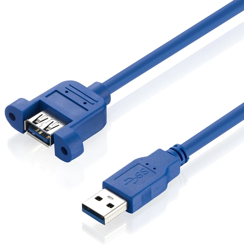 Bochara USB 3,0 кабель-удлинитель папа-мама двойной экранированный(фольга+ оплетка) с винтовым креплением на панель 24AWG+ 28AWG