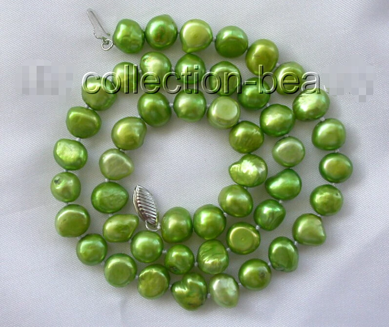 

faststunning 8mm green baroque freshwater cultured pearl necklace m61 (A0513)