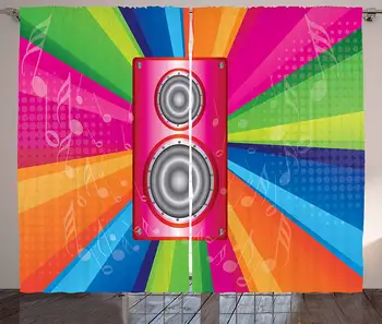 

Vintage Rainbow Curtains Discotheque Pop Party of The 60s 70s Theme Musical Notes and Pink Stereo Living Room Bedroom Window