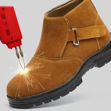 Рабочая электросварочная обувь из натуральной кожи, безопасная Мужская обувь с защитой от проколов и разбивания, Рабочая обувь на плоской подошве со стальным носком