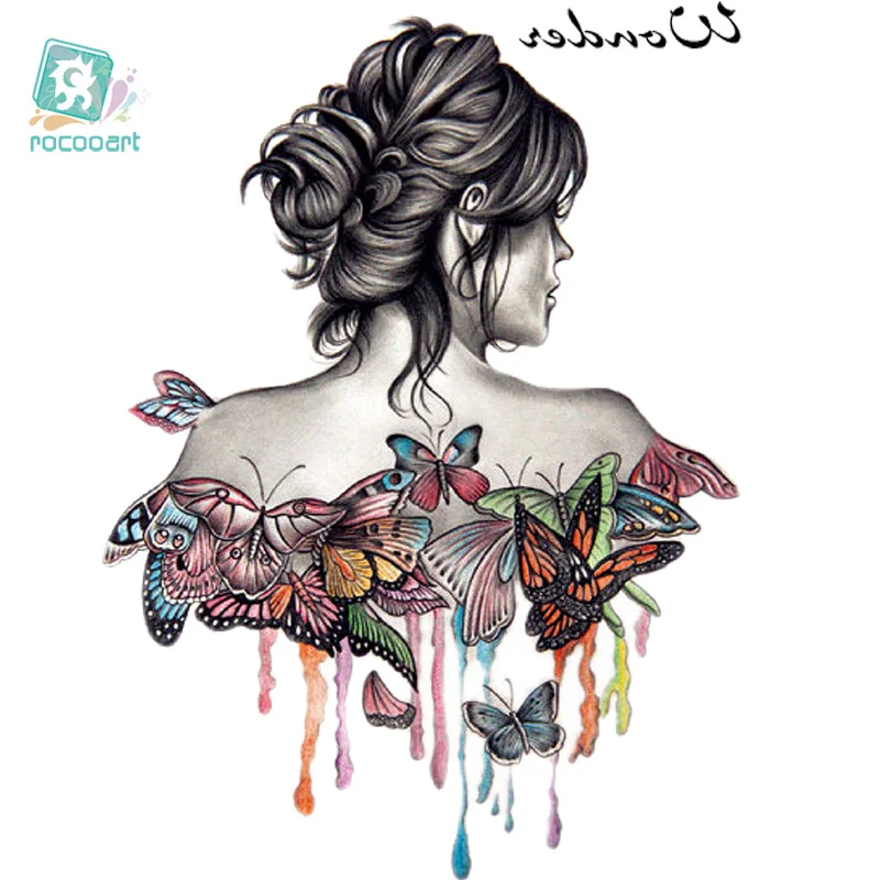 

Rocooart LC-520 21*15cm HD Women Large Tatoo Sticker Halloween Half Butterfly Women Design Cool Temporary Tattoo Stickers Taty