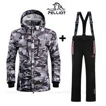 Пелльо Одежда высшего качества Для женщин лыжный костюм Водонепроницаемый супер теплый горные лыжи костюм Лыжная куртка+ сноуборд брюки лыжные
