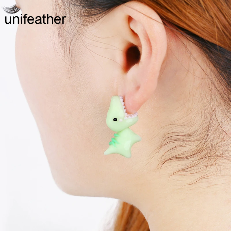 Unifeather手作りポリマークレイソフトかわいい恐竜のイヤリングファッション動物ピアス耳スタッドのイヤリングジュエリー3色 Dinosaur Earrings Fashion Stud Earringsstud Earrings Aliexpress
