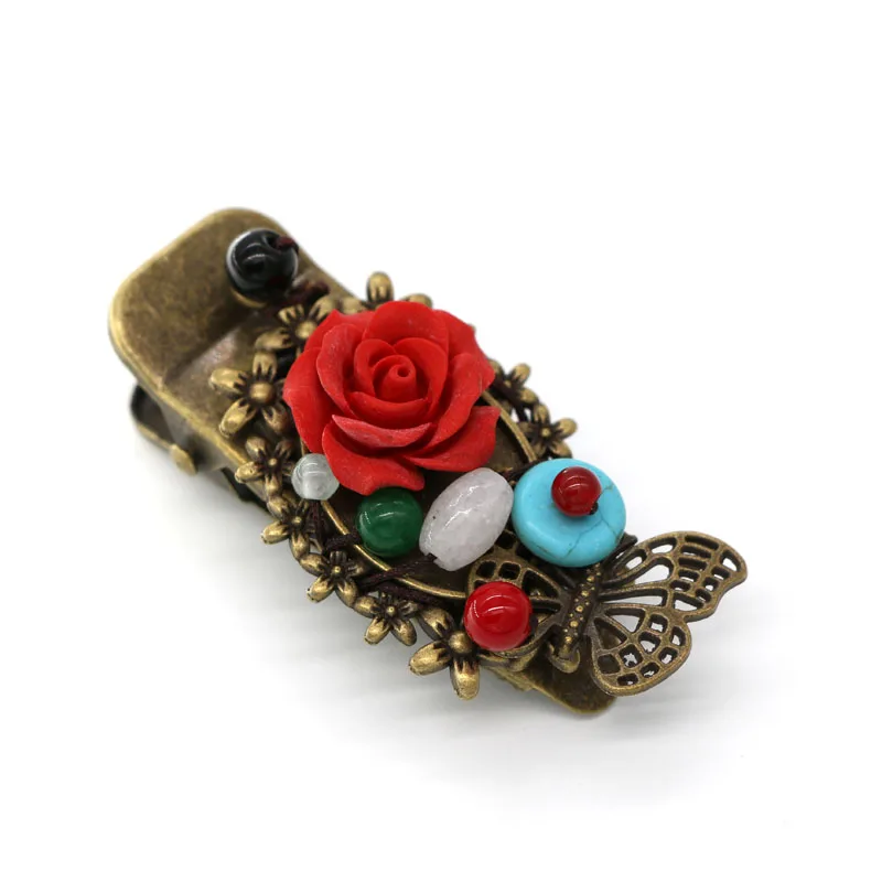 

Cinnabar Flower Hair Clip Vintage Hairpins Bronze Butterfly Hair Accessories Barrettes Headpiece Ethnic Female Jewelry