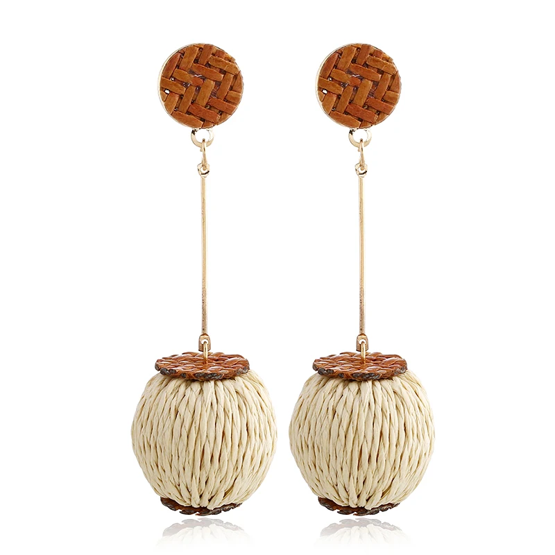 

fashion design geometric individuality rattan knitted lantern earrings Bohemian ethnic hand-woven tassel women's trendy earrings