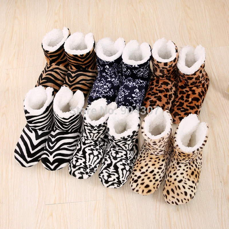 

Winter Woman Shoes Home Slippers Christmas Shoes Leopard Patten Soft Cotton Shoes Indoor Floor Slipper Plush pantufa pantuflas