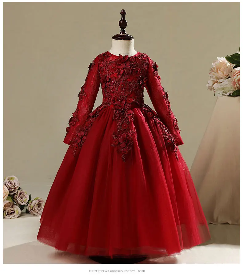 1 14 Years Kids Dress for Girls Wedding Tulle Lace Long Girl Dress
