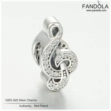 Аутентичные серебряные бусины 925 пробы Clef милая музыка прозрачный CZ Pave Подвески для браслет с брелоками Сделай Сам аксессуары для ювелирных изделий