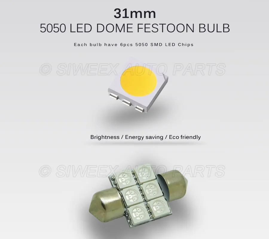 31 мм 6-SMD 5050 DE3175 DE3022 светодиодный светильник для салона автомобиля, белый/теплый/зеленый/желтый DC 12V