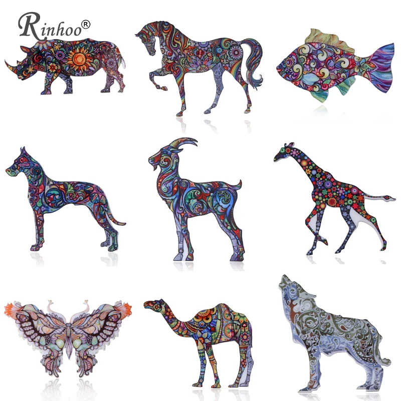 

RINHOO Acrylic Horse Fish Dog Brooch Pin For Women Men 3D Printing Flower Vintage Collar Accessories Fashion Jewelry Brooches