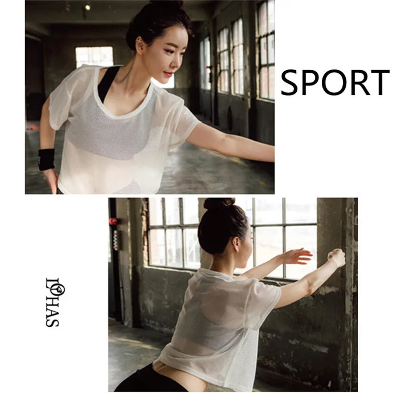 Женская сексуальная сетка рубашка для йоги быстросохнущая Спортивная Фитнес Женская рубашка Для Бега Спортзала одежда майка для тренировки упражнений футболка спортивная одежда