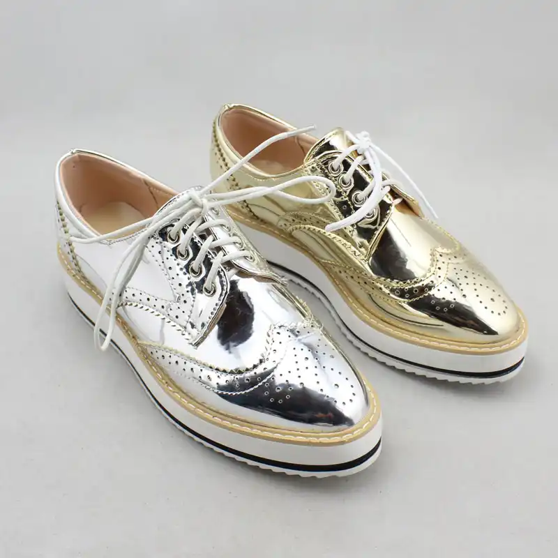 silver metallic women's oxfords