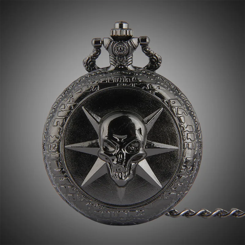 

Antique Reloj PUNK Tungsten Quartz Pocket Watch Crossbones Vintage Fashion Popular Pirate Head Carved Pattern Retro Men's Gift
