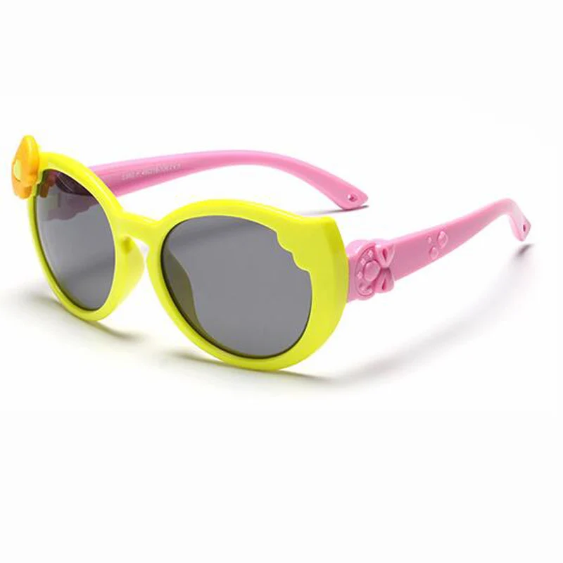 Модные маленькие кошачьи солнцезащитные очки с бантом, кошачий глаз, детские солнцезащитные очки для девочек, поляризационные милые поляризованные линзы, розовый цвет, подарок на день рождения, 860 - Цвет линз: yellow frame pink