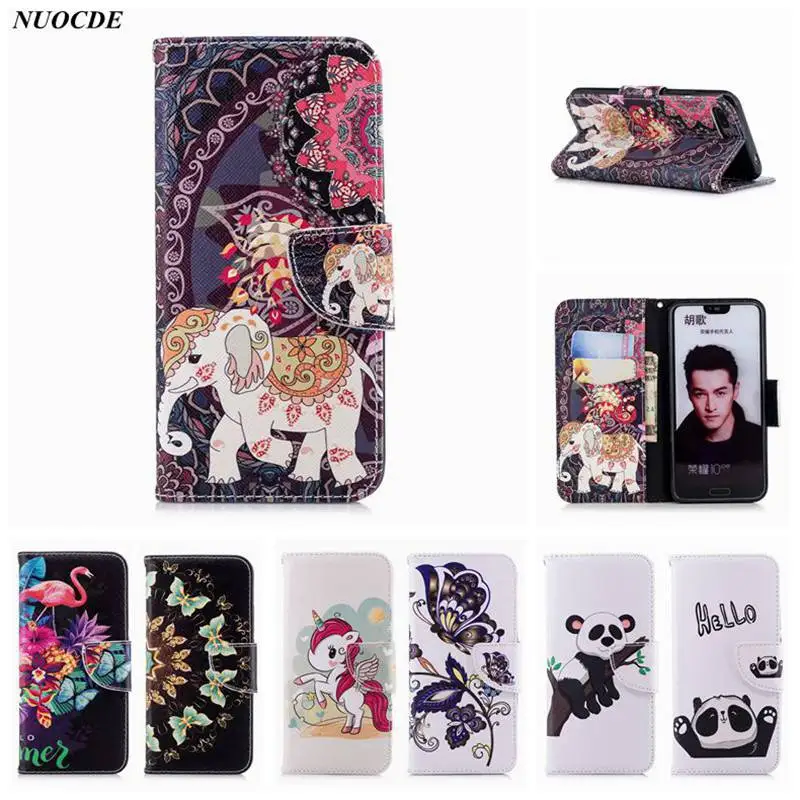 

NUOCDE Phone Case For Huawei Honor 10 Wallet PU Leather Flip Cover Case Butterfly Elephant Capa For Huawei Honor 10 Pouch Cases