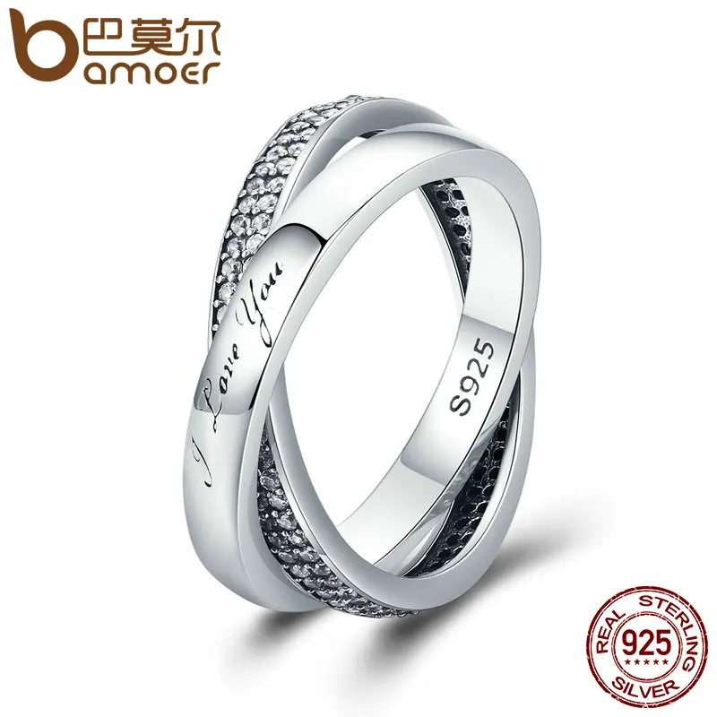 

BAMOER 2018 New 100% 925 Sterling Silver Sweet Promise Ring, Dazzling CZ Female Finger Ring for Women Wedding Jewelry PA7651