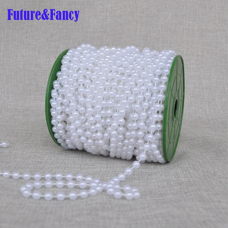 

Future and Fancy High quality 6 mm width fishing line bead imitation pearl bead chain wedding 25 m per piece decoration 2pcs/lot
