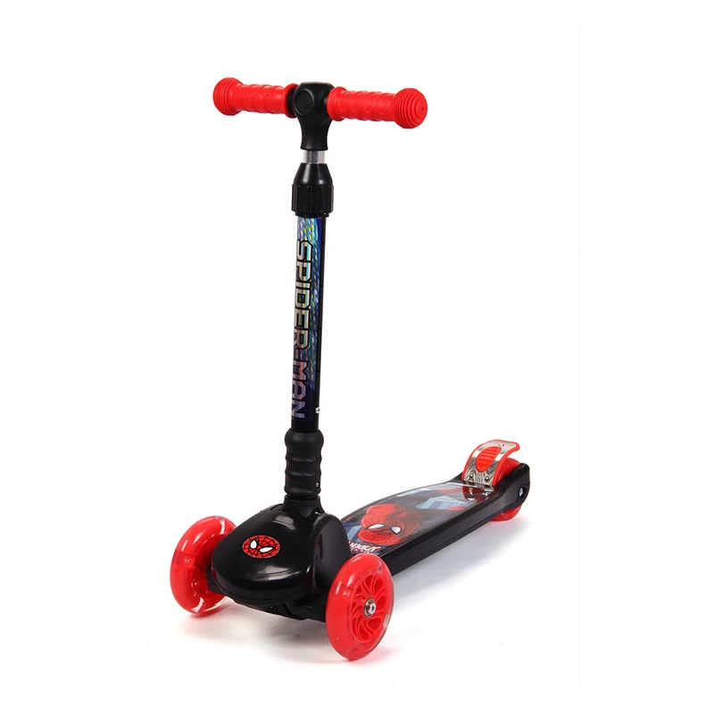 Children's Spider Man kick scooter PU Lighting 4Wheels Kids Learning Balance Mini Riding Foldable Scooter