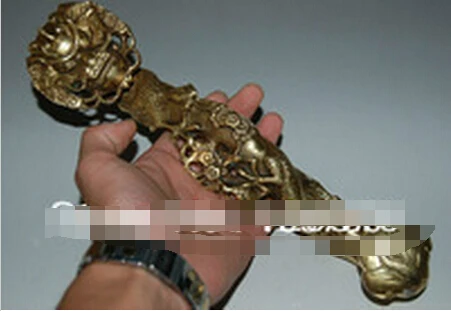 

B0601 404Chinese Brass Ruyi scepter&Dragon magpie plum&NR statue