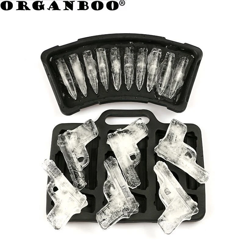 

ORGANBOO 10 Grids Ice Cream Maker Silicone Ice Cube Mold Bullet Gun Shape Ice Cube Tray DIY Drinking Bar Tool