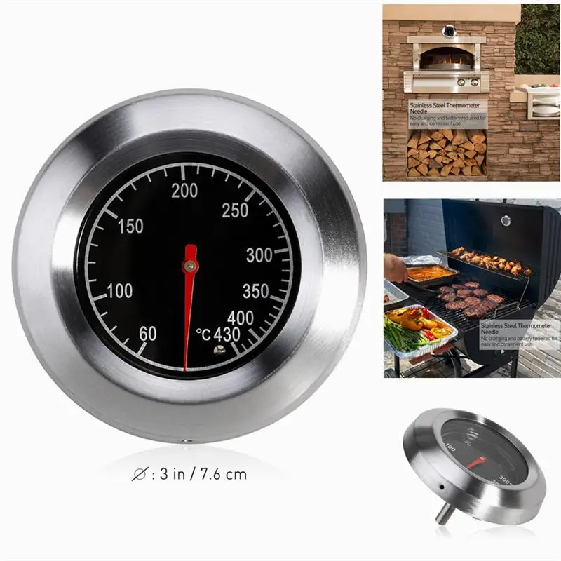 

BESTOMZ 7.6cm Stainless Steel BBQ Oven Thermometer Temp Gauge Oval Shaped BBQ Thermometer Controller Home Outdoor