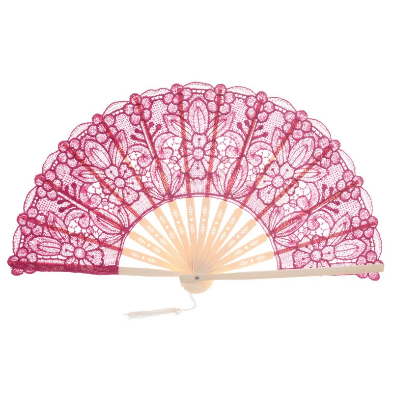 

Solid Color Hand Held Folding Fans Chinese Style Openwork Lace Bamboo Fans for Wedding Supplies QP2