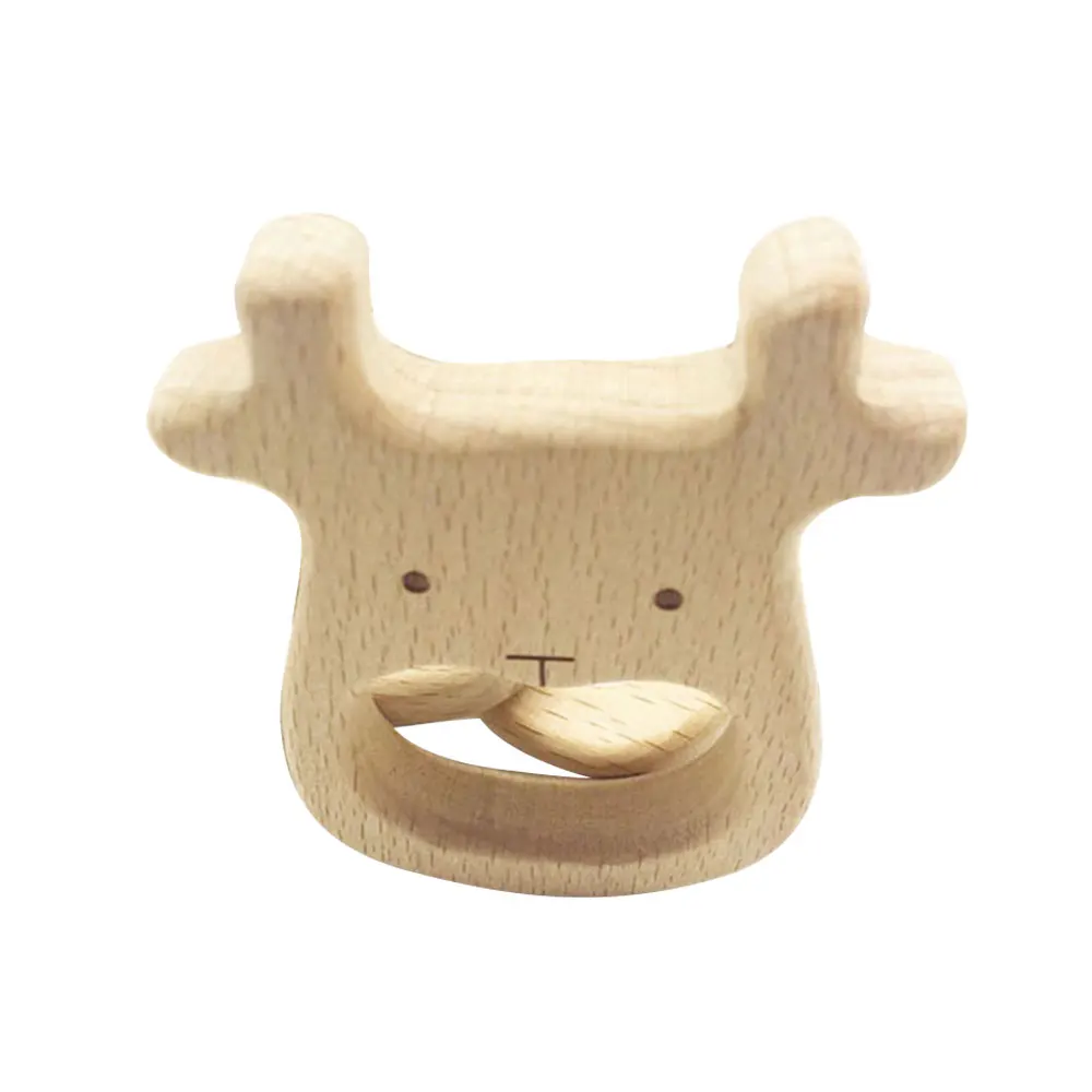 Cartoon Baby Teether Teething Toy Cute Safe Eco-Friendly Wood Horse Elephant Whale - Color: elk