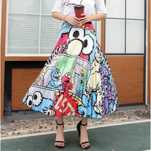 7Mang, высокая талия, Kwaii, мультяшный принт, женские длинные плиссированные юбки, уличная мода, корейские вечерние юбки для отдыха