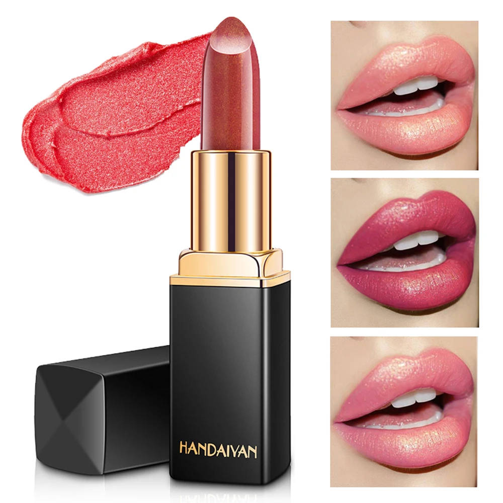 HANDAIYAN 1PC 3D Diamond Sparkling Matte Lipstick Waterproof Long Lasting Pigment Pink Mermaid Shimmer Glitter Lipstick TSLM2