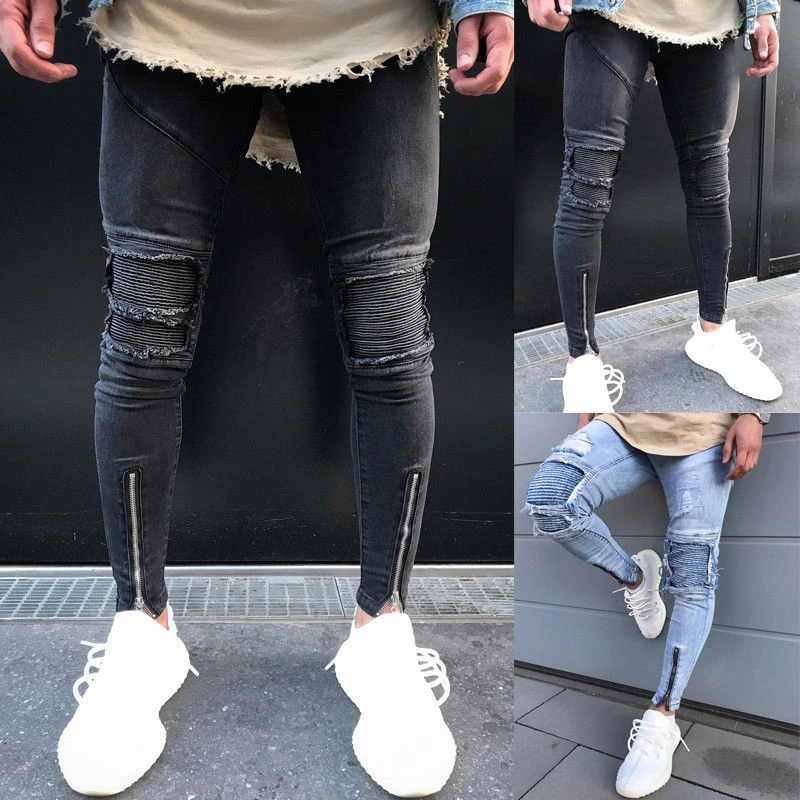 2017 Nuovo Autunno Moda Jeans Strappati Uomini Pantaloni Lunghi Skinny  Distressed Caviglia Cerniera Dei Jeans Denim Dei Pantaloni Più Il Formato| denim pants|jeans denimfashion jeans men - AliExpress