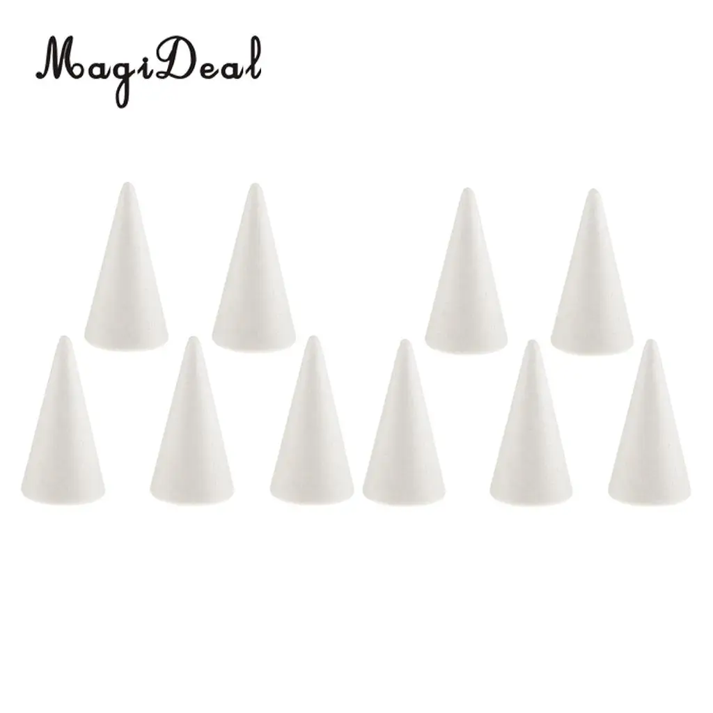 

10 Pieces White Creative Styrofoam Foam Ornament Cone Shape DIY Craft Party Decoration