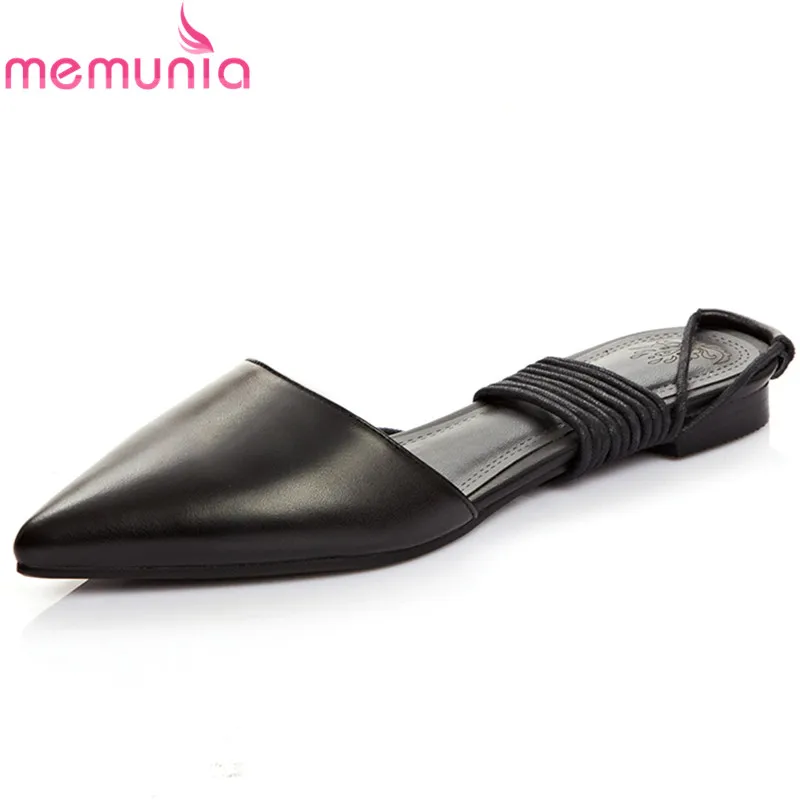 

MEMUNIA 2018 new arrive wome flats sandals fashion ankle strap pointed toe genuine leather summer shoes sexy ladies prom shoes