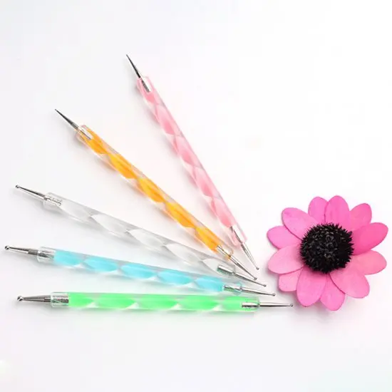 High Quality 5 pcs 2 Way Nail Art Dotting Pens Drill Point Pen Nail