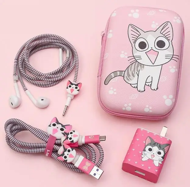 

Big Earphone Bags Cartoon USB Cable Earphone Protector Cable Winder Stickers Spiral Cord Protector For Huawei p10/p20/mate20/V20