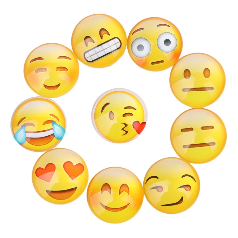 

10Pcs Mixed 12/20mm Photo Image Emoji Round Glass Cabochon Dome Flat Back Cover