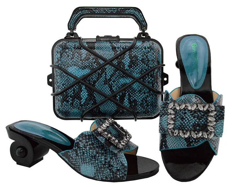 Italian Style Fashion Ladies Shoes And Bag Set For Party Summer Blue