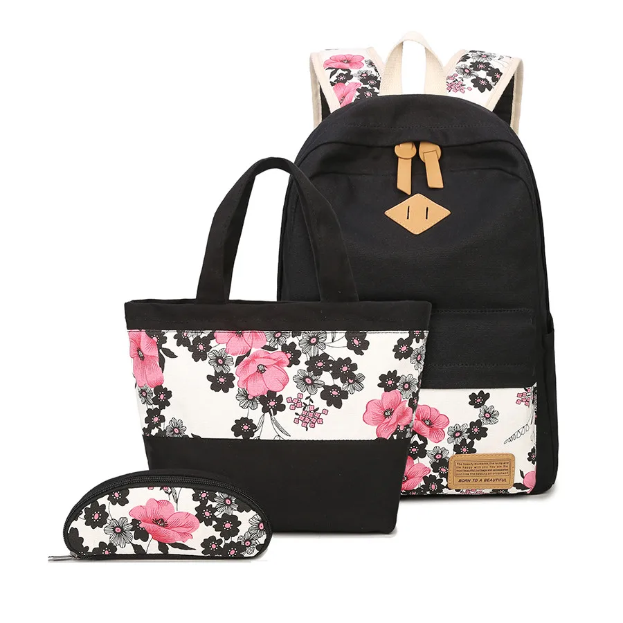 3 pcs school bags for girls chinese style floral printing backpack girl schoolbag flower bag
