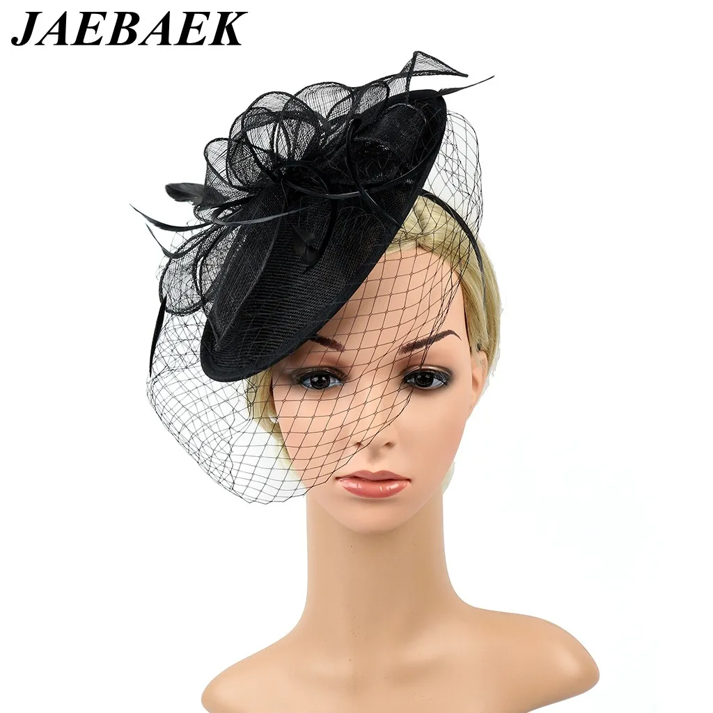 Buy Women Vintage Derby Fascinator Hat with Veil Pillbox Headband Feather